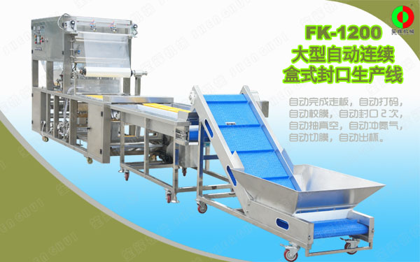 客戶定制大型盒式真空包裝封口生產(chǎn)線順利測試完畢準備出貨！